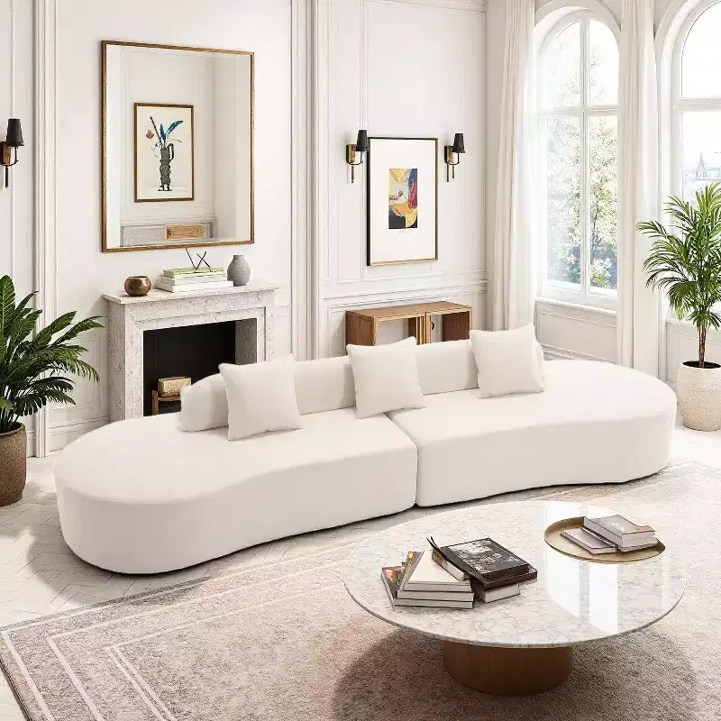 GDFStudio Xevor 130.5 Modern 4-Seater Terrycloth Upholstered Curved Sofa with 3 Pillows