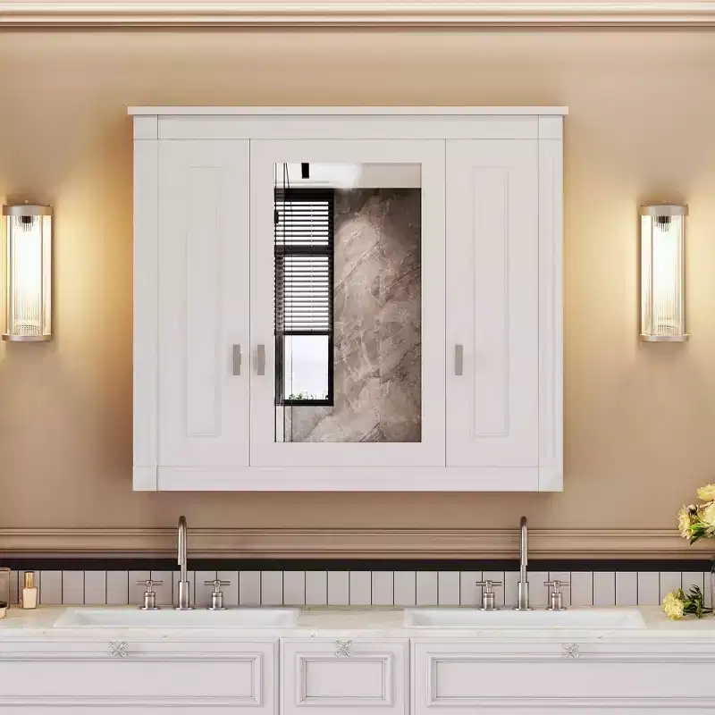 MAYEERTY Bathroom Wall Cabinet with Mirror, Wall Mounted Medicine Cabinet with 4 Shleves Mirrored Door White
