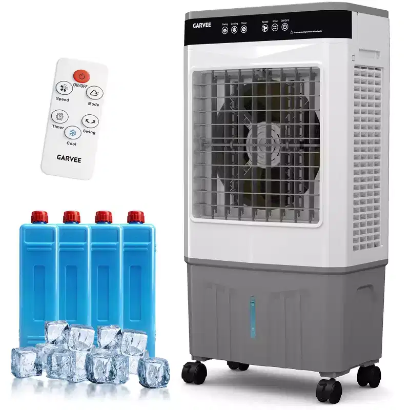 Air Cooler Evaporative Air Cooler with Water Tank, 4 Ice Packs, 3-Speed, 120 Oscillation, Remote Control and 12H Timer, 150W Portable Floor