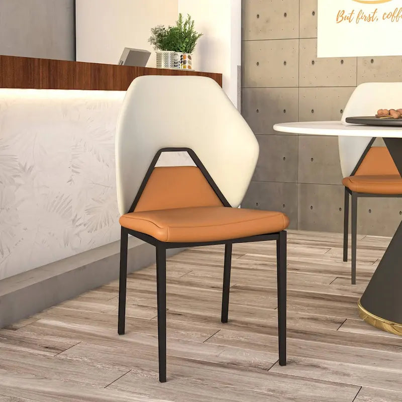 Leather Dining Chair in Black Iron Modern Upholstered Accent Kitchen Side Chair