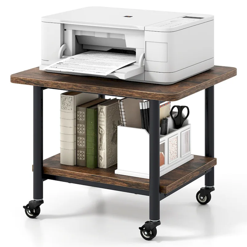 2-Tier Mobile Printer Stand with Storage Shelf | 4 Casters | 80 lb Capacity | 19