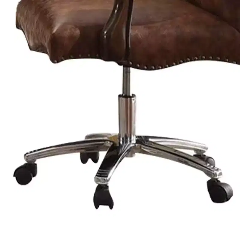 27" Versailles Active Sitting Chair Two Tone Light Brown PU and Cherry Oak - Acme Furniture: Faux Leather, Metal Frame, No Tools Assembly