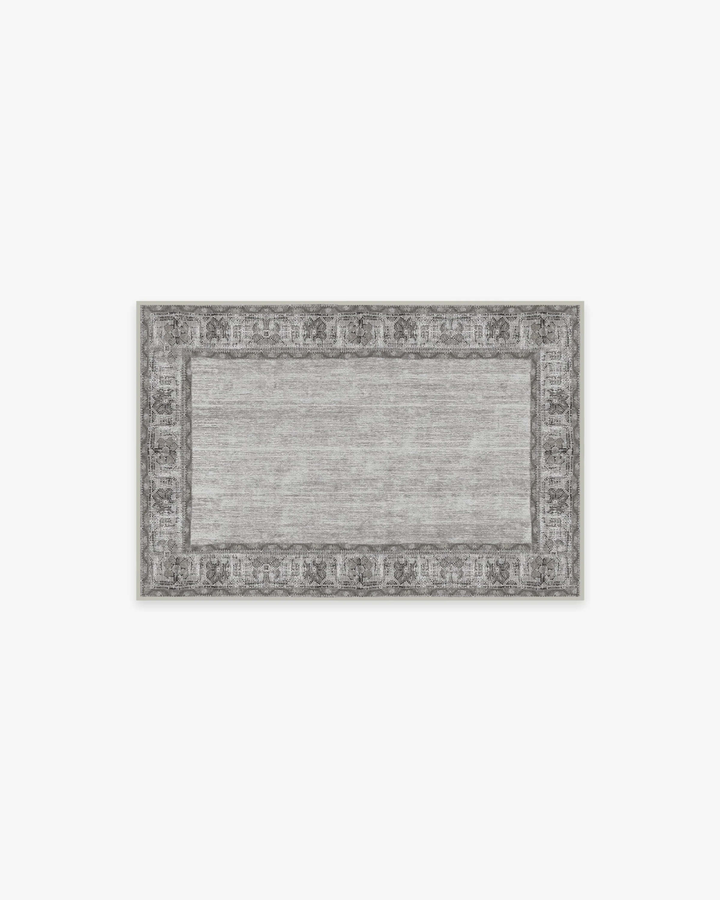 Cottage Vintage Flatwoven Rug with Grey Ivory Distressed Daisy Border for Living Room & Bedroom