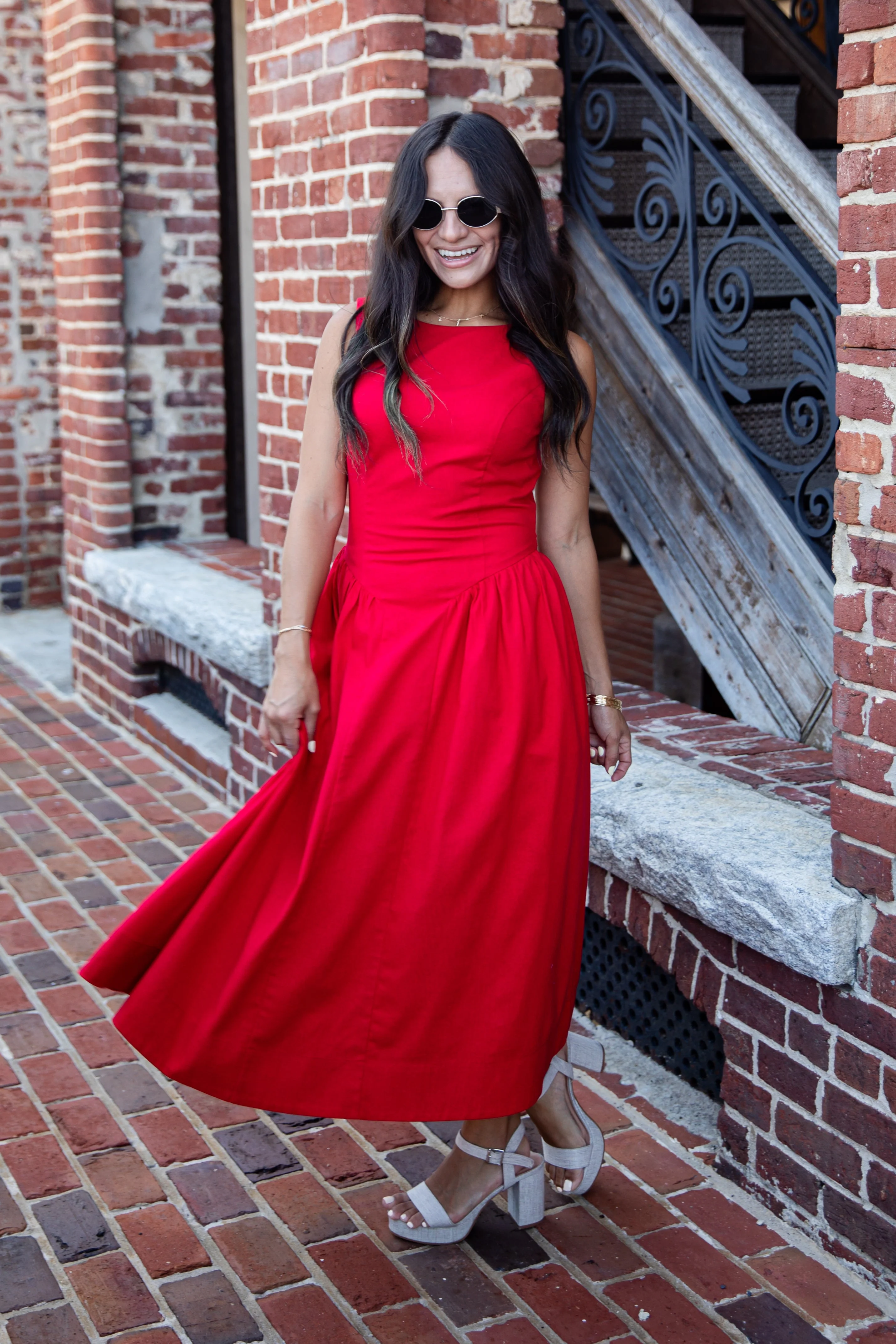 Red Sleeveless Fit and Flare Midi Dress