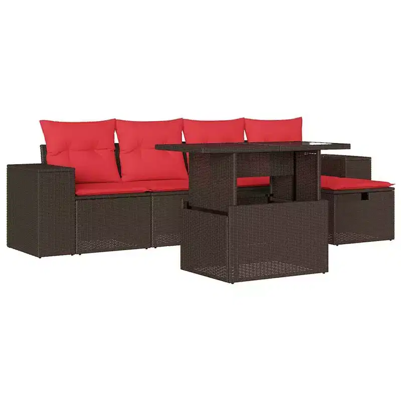 vidaXL Patio Sofa Set with Cushions Sectional Couches 6 Piece Poly Rattan