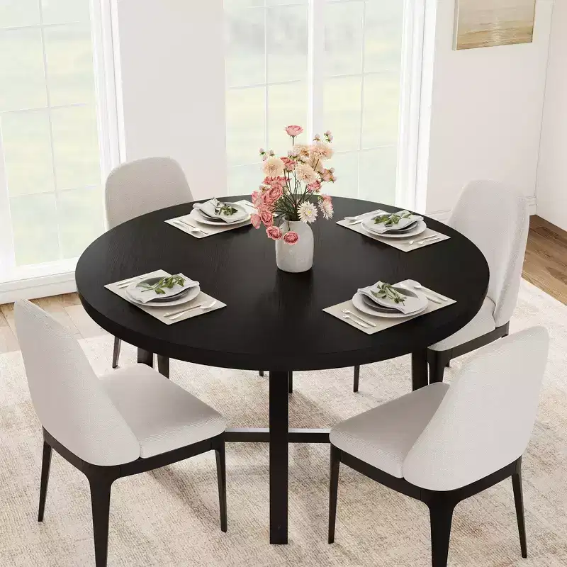 Industrial 47 Inch Round Dining Table for 4-6, Space Saving Wood Kitchen Table with Metal Frame, Rustic Modern Dining Table, No Chairs