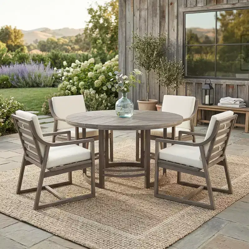 GDFStudio Rhodes 5-Piece Acacia Wood Patio Dining Set with Umbrella Hole