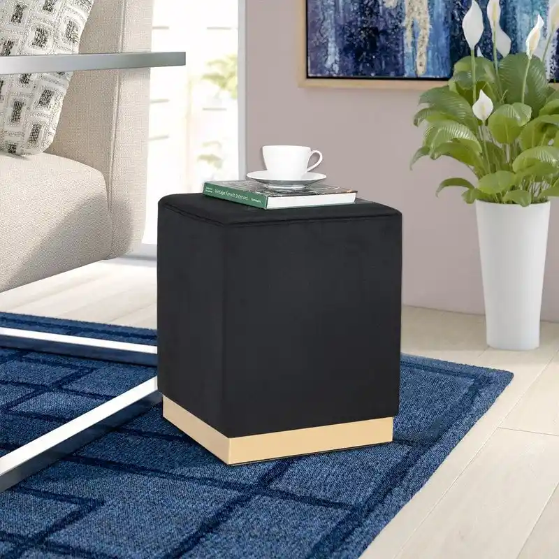 Ottoman Footrest Vanity Stool with Gold Trim
