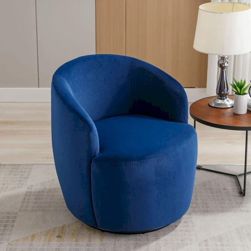 Velvet Fabric Swivel Accent Armchair Barrel Chair With Powder Coating Metal Ring