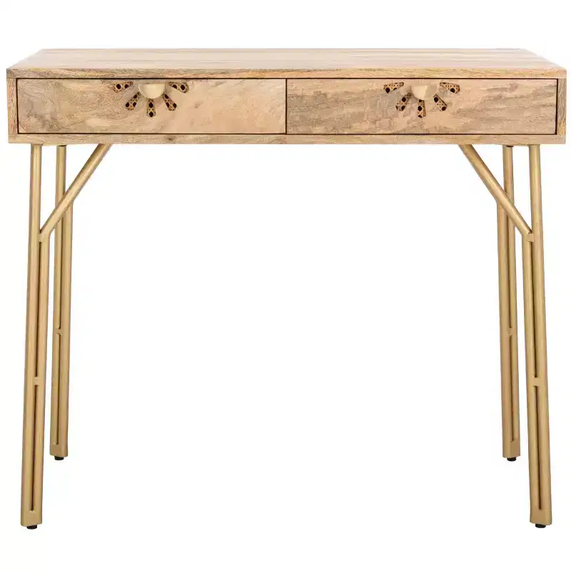 Lily 2 Drawer Desk - DSK9006 - Natural/Brass - Safavieh