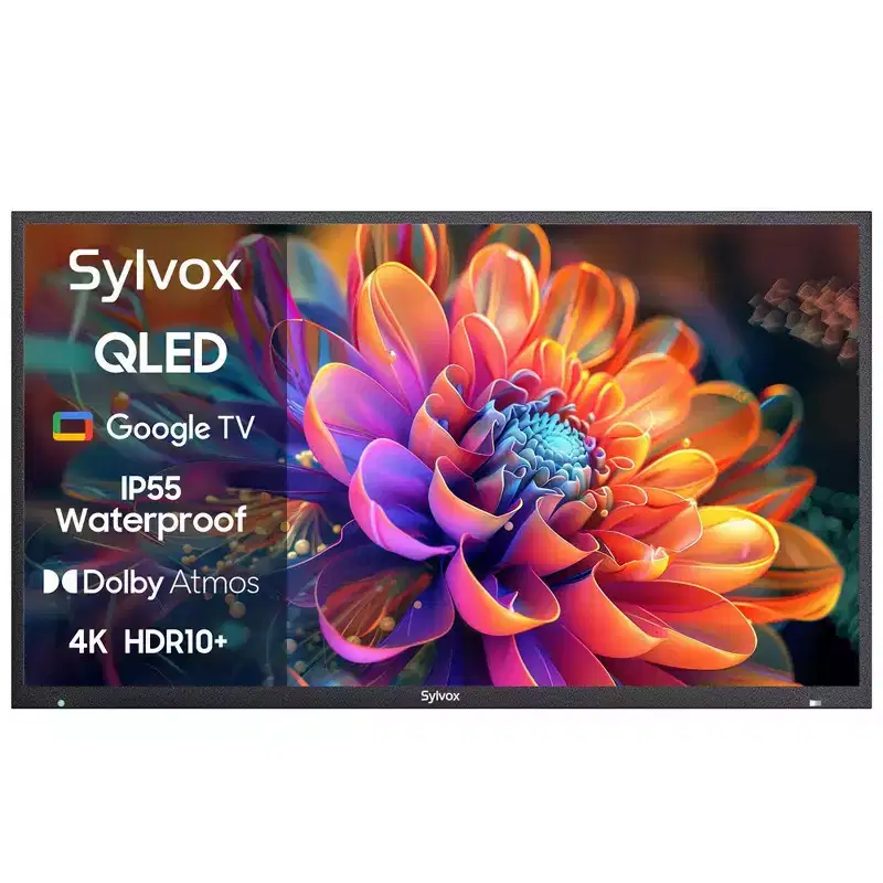 SYLVOX QLED Outdoor TV, 43'' 4K 1000nits Smart Weathrtproof TV, Google TV with Dolby Atmos, IP55 Waterproof for Partial Sun Area(Deck Pro QLED 2.0)