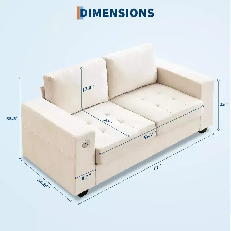 Cloud Couch, 70'' Oversized Mid Century Chenille Sofa with USB Ports - No Assembly, Deep Seat for Living Room Office