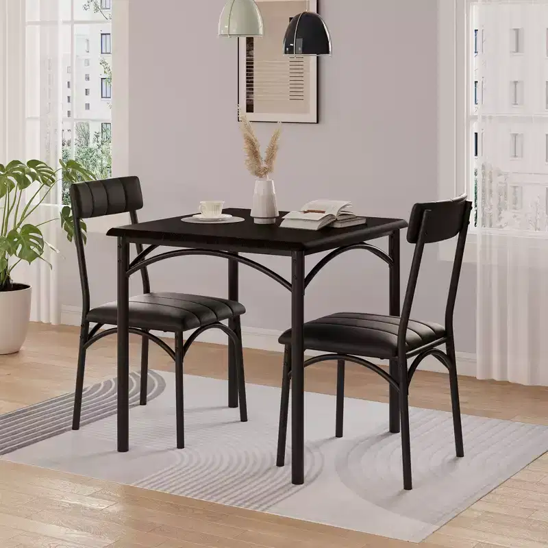 Dining Table for 2, Kitchen Table and Chairs, Square Dining Room Table with 2 Upholstered Chairs, for Small Space, Apartment
