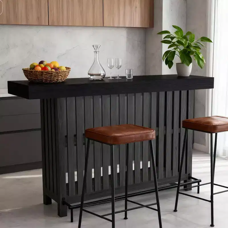 63 Large Home Bar Unit, 2-Tier Kitchen Island Pub Table with Footrest, Modern Coffee Bar Table