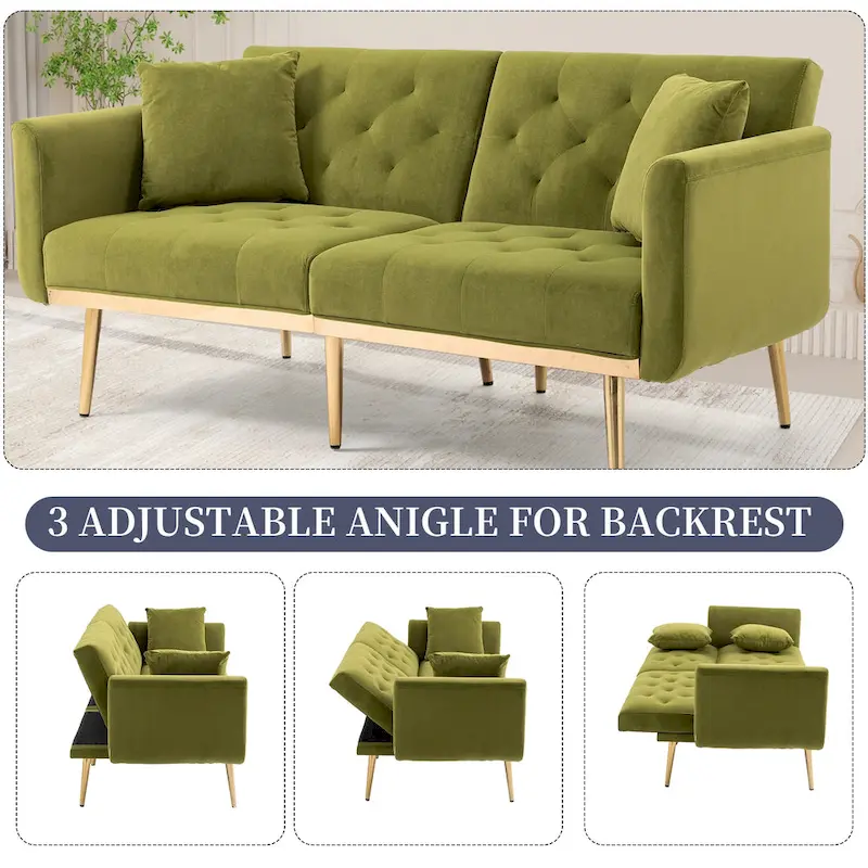 Velvet Upholstered Tufted Loveseats Sleeper Sofa With Rose Golden Legs