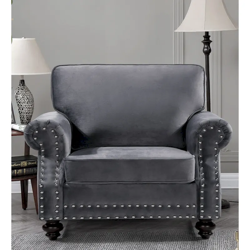 Ramos Nailhead Velvet 3-Piece Set-Loveseat Sofa and Chair