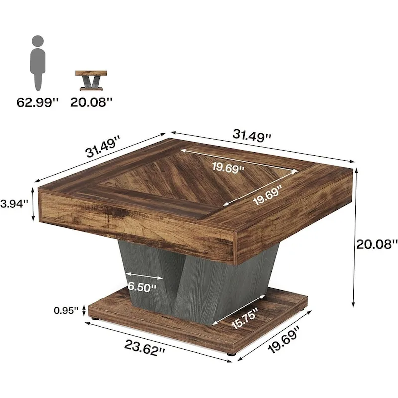 31.5 Inches Wood Coffee Table Square Center Cocktail Tea Table