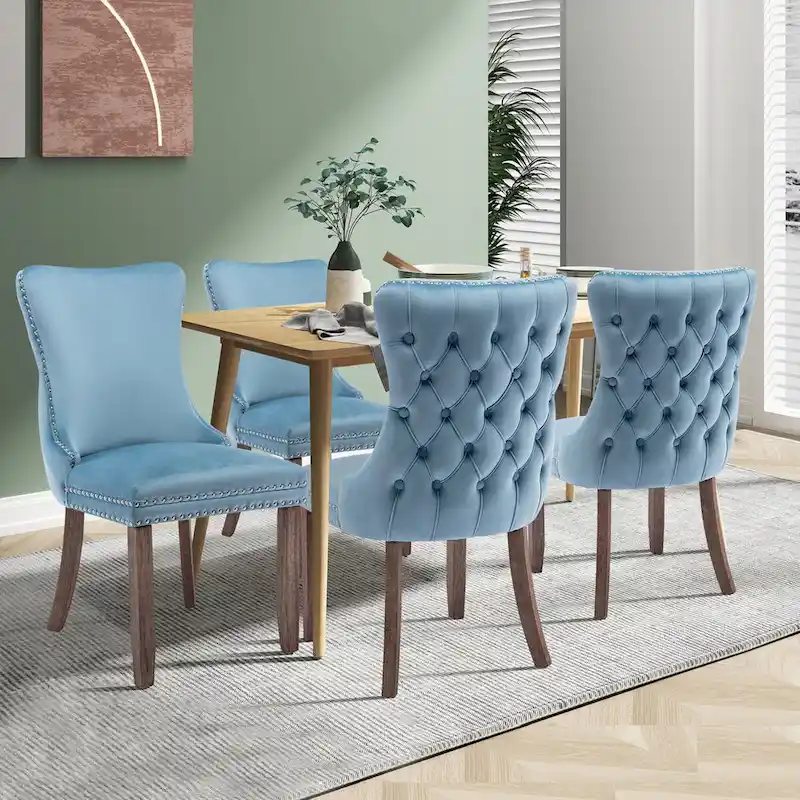 KATA Velvet Upholstered Wingback Dining Chairs Set of 2
