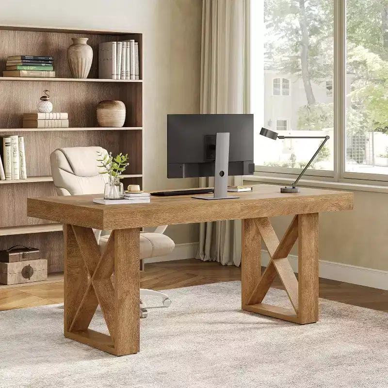 63-Inch Computer Desk - Study, Gaming & Writing Workstation for Home or Study Room, Brown