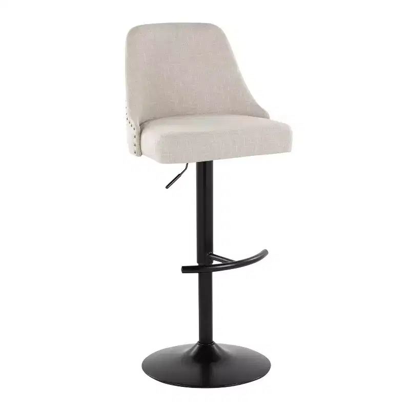 LumiSource Set of 2 Studded Marcel Barstools Black Metal/Cream Fabric/Brass Metal