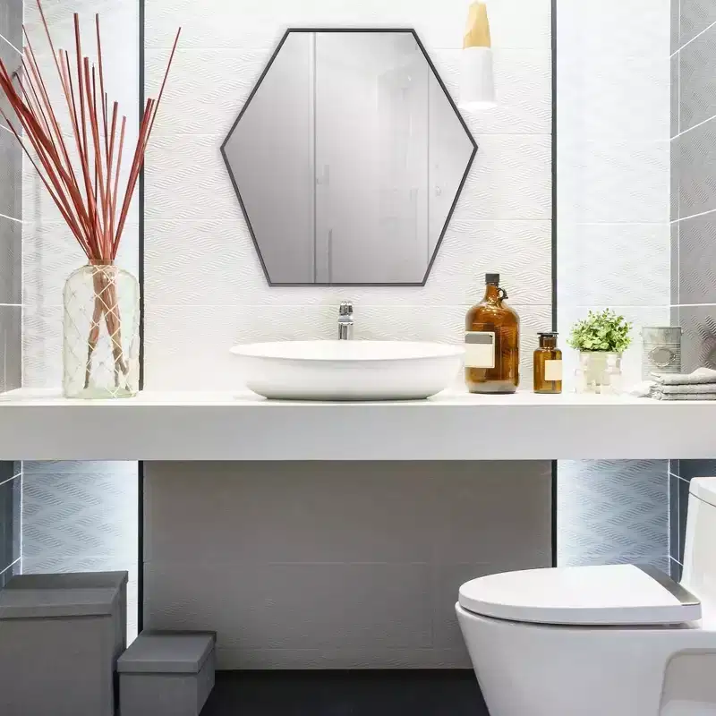 Howard Elliott 30"x30" Hexagonal Shaped Metal Framed Wall Mirror Silver
