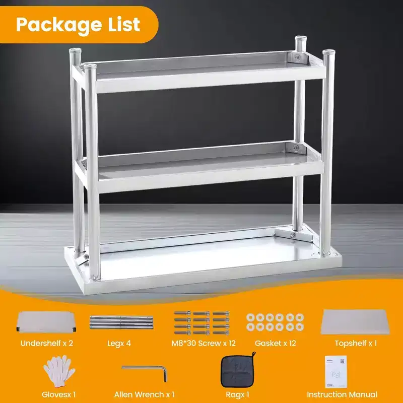 Heavy-Duty 3-Tier Stainless Steel Utility Table, Rust-Resistant Outdoor & Indoor Workbench with Storage Shelves for Kitchen or Patio, 14x24x34 Inch