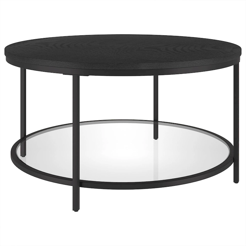 Sevilla 32 Wide Round Coffee Table with MDF Top and Glass Shelf - 32 Wide