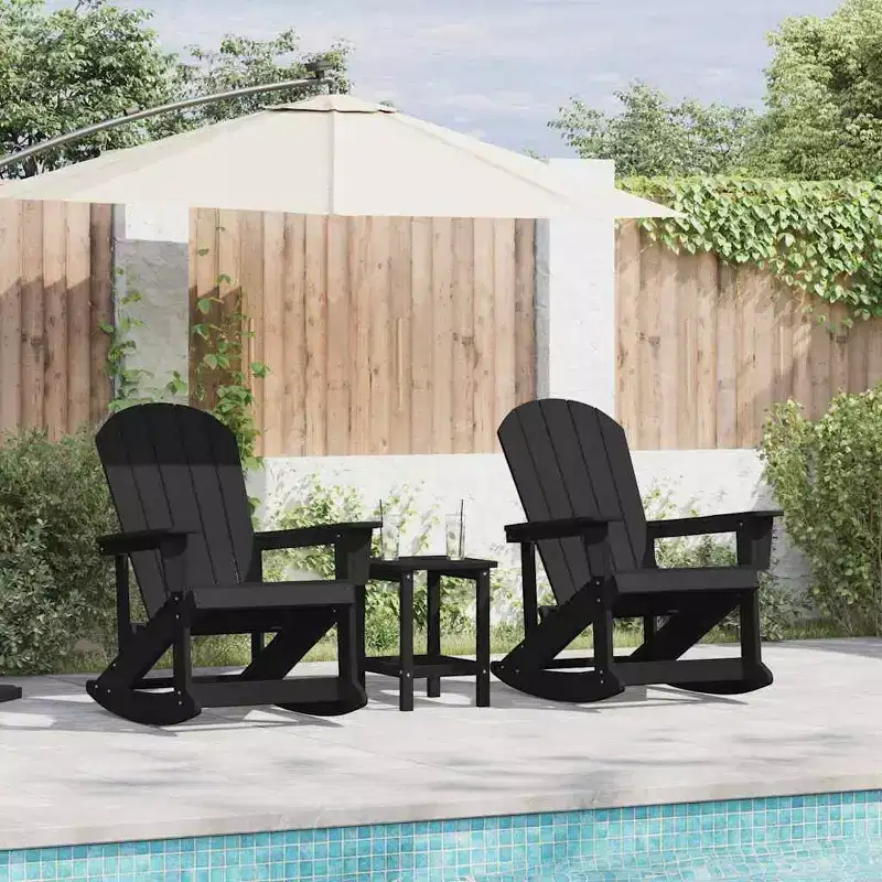 vidaXL Adirondack Rocking Chairs 2 pcs Black HDPE - Black Without Table