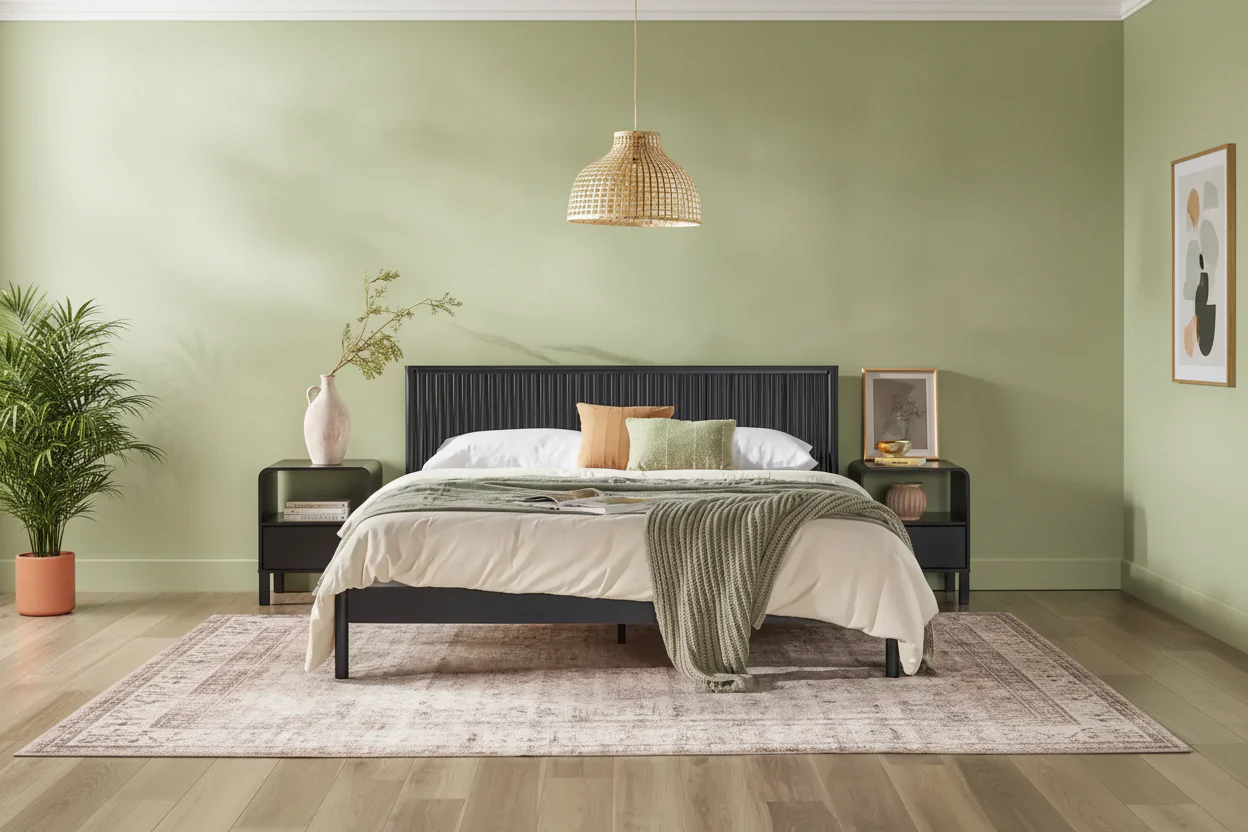 Transitional Solid Pine King Platform Bed with Reeded Headboard – No Box Spring Needed
