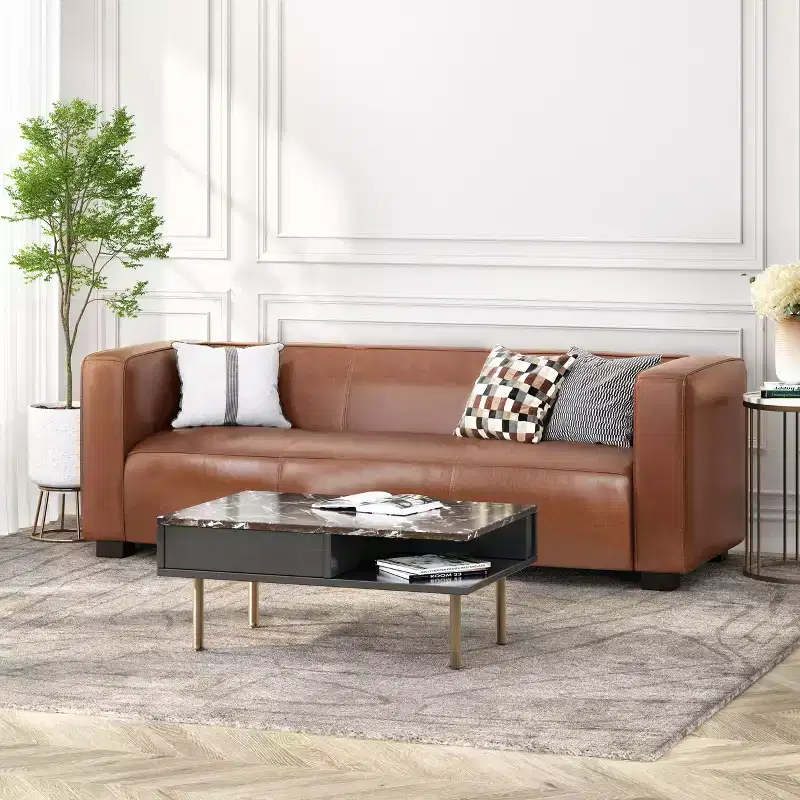 80.25  Light Brown 3-Seater Sofa For Living Room And Meeting Room No Assembly Required