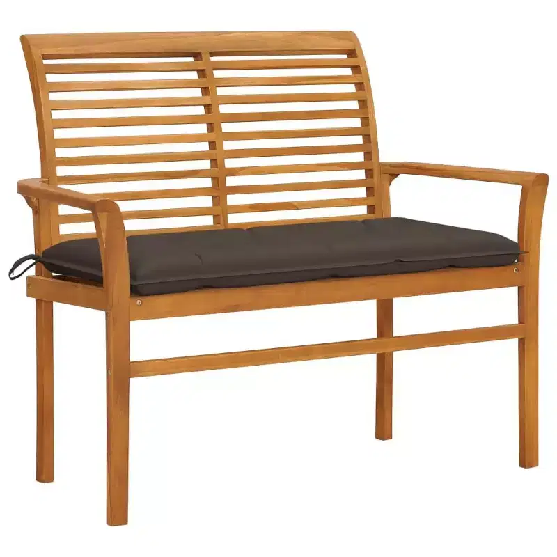 vidaXL Solid Teak Wood Patio Bench with Taupe Cushion - 44.1 Outdoor Garden Furniture with High Weather Resistance and Smooth Fine Sanded Finish