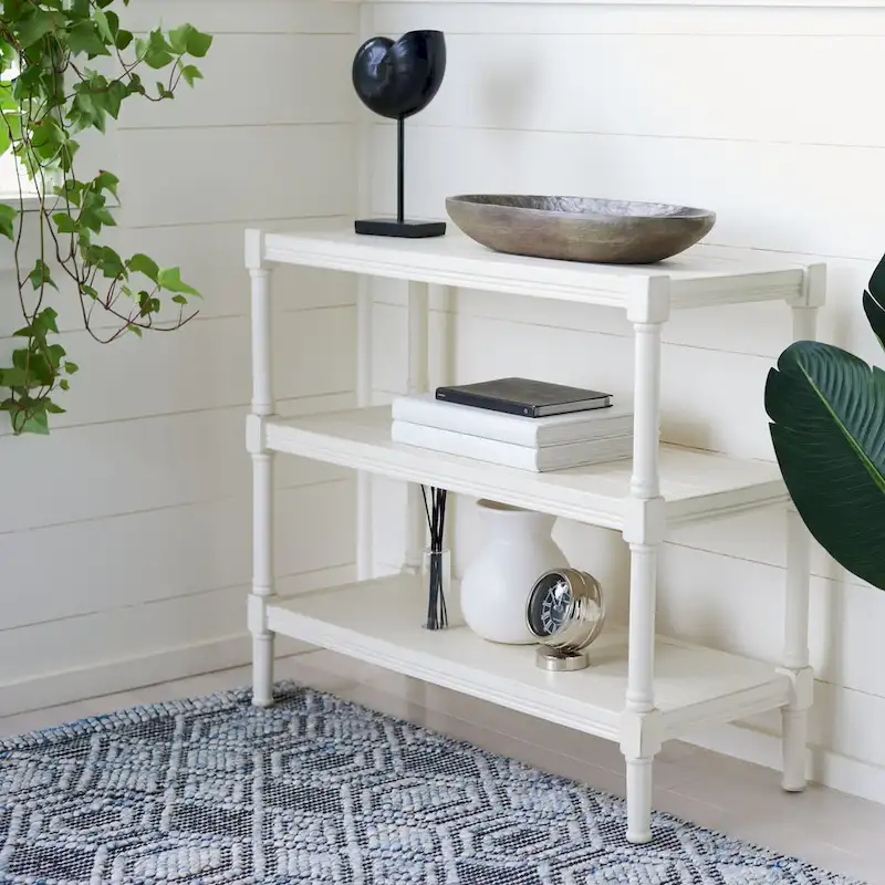 3-Shelf Console Table, Distressed White / Brown / Black, 1-Person Assembly