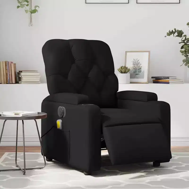 vidaXL Black Electric Massage Recliner Chair - Faux Leather, Motorized Adjusting Lounge Armchair with Vibration Massage, Cup Holders, Side Pocket