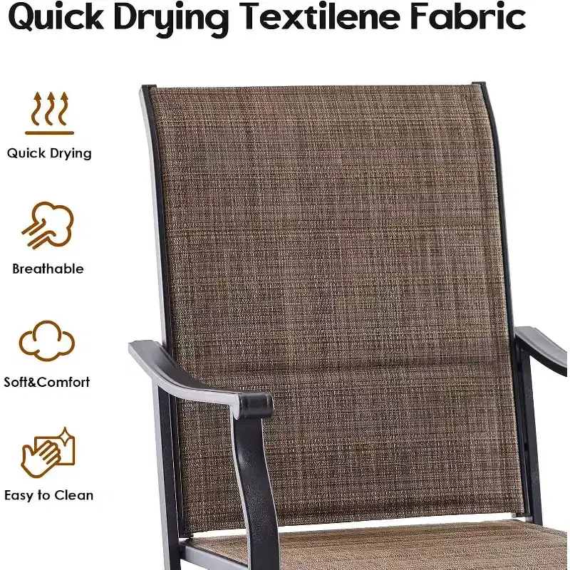 Set of 2 360 Swivel Outdoor Dining Chairs - Textilene Fabric Metal Armchairs for All-Weather Use, Ergonomic Design Ideal