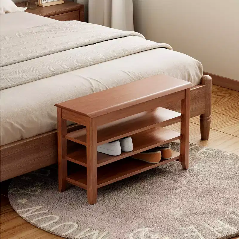 Alistair Mid-Century Modern Rubberwood Shoe Storage Bench