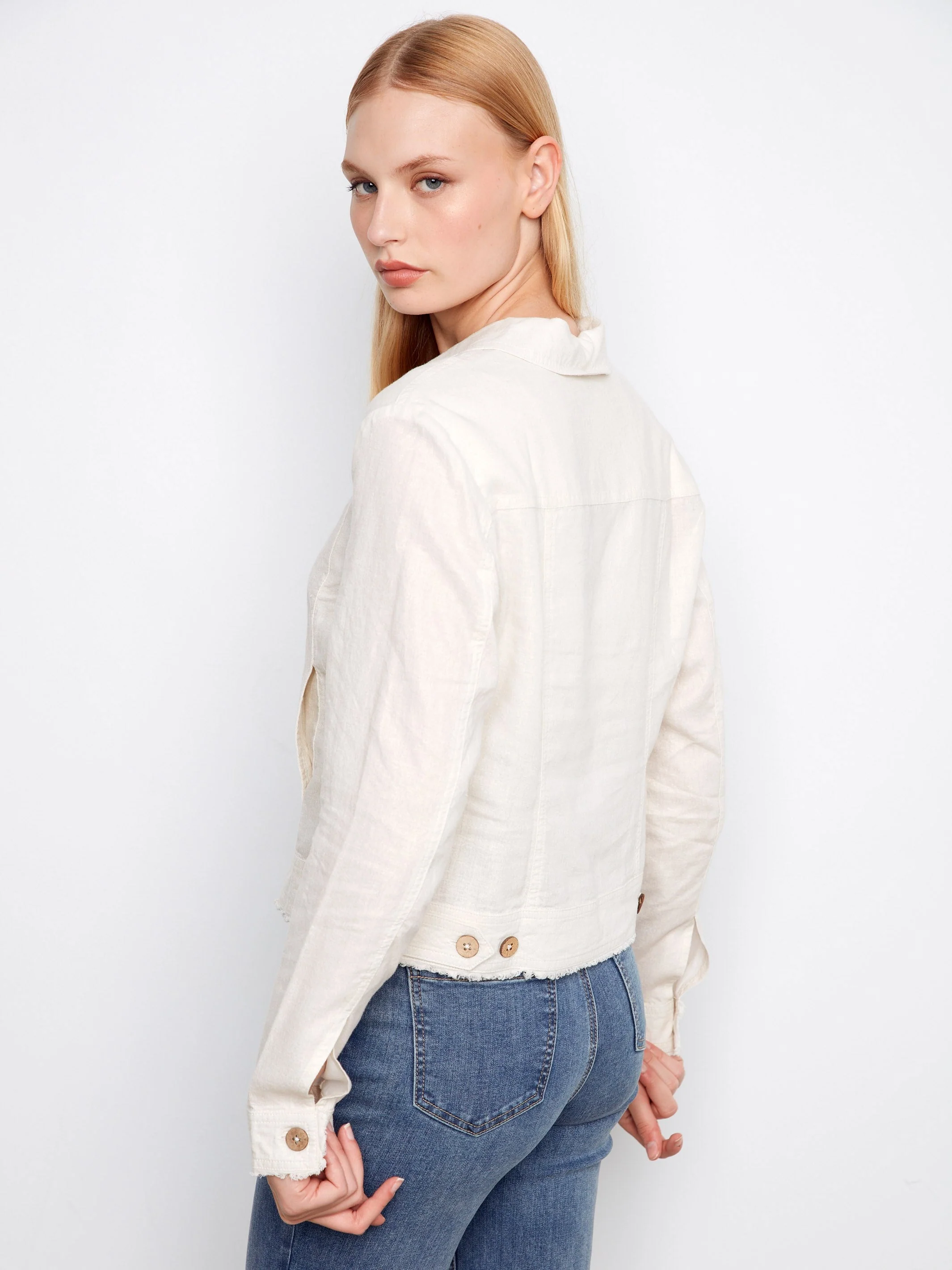 Foiled Linen Blend Jacket - Beige