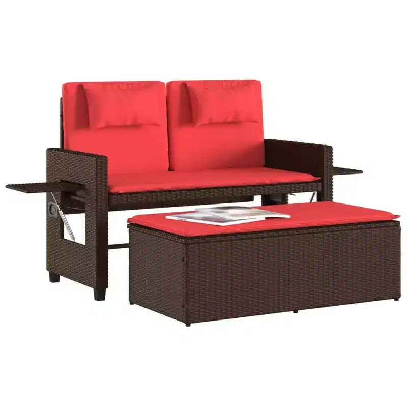 vidaXL Reclining Patio Bench with Cushions Seating Poly Rattan