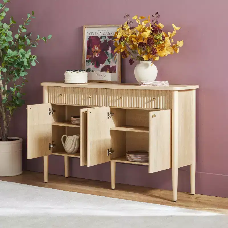 58 Modern Fluted Easy Assembly Wood Buffet Sideboard with Storage