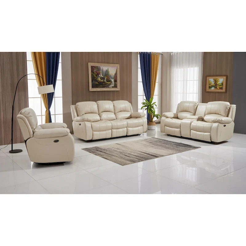 Betsy Furniture 3 Piece Bonded Leather Power Reclining Living Room Set, Sofa, Loveseat and Chair