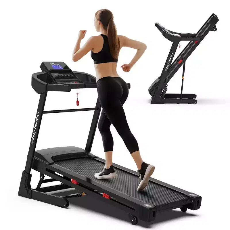 Whisen Foldable Treadmill, Workout Running Machine Walking with 12 Preset Programs, Incline - Black & Red