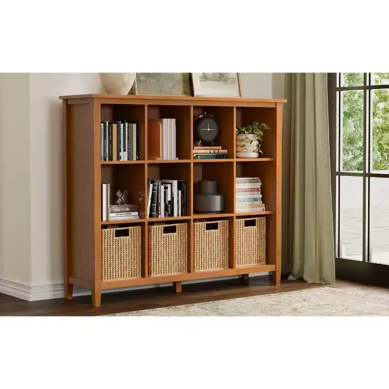 Norfolk SOLID WOOD 48 inch x 57 inch Transitional 12 Cube Storage in Light Golden Brown