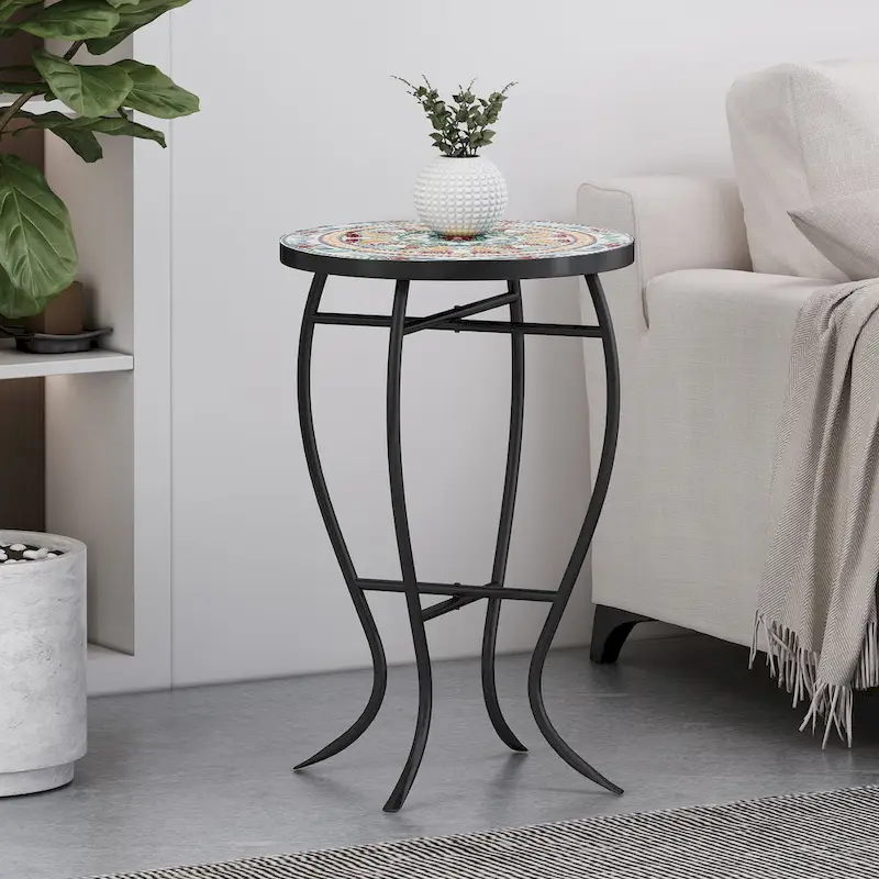 Indoor side table, tiled tabletop