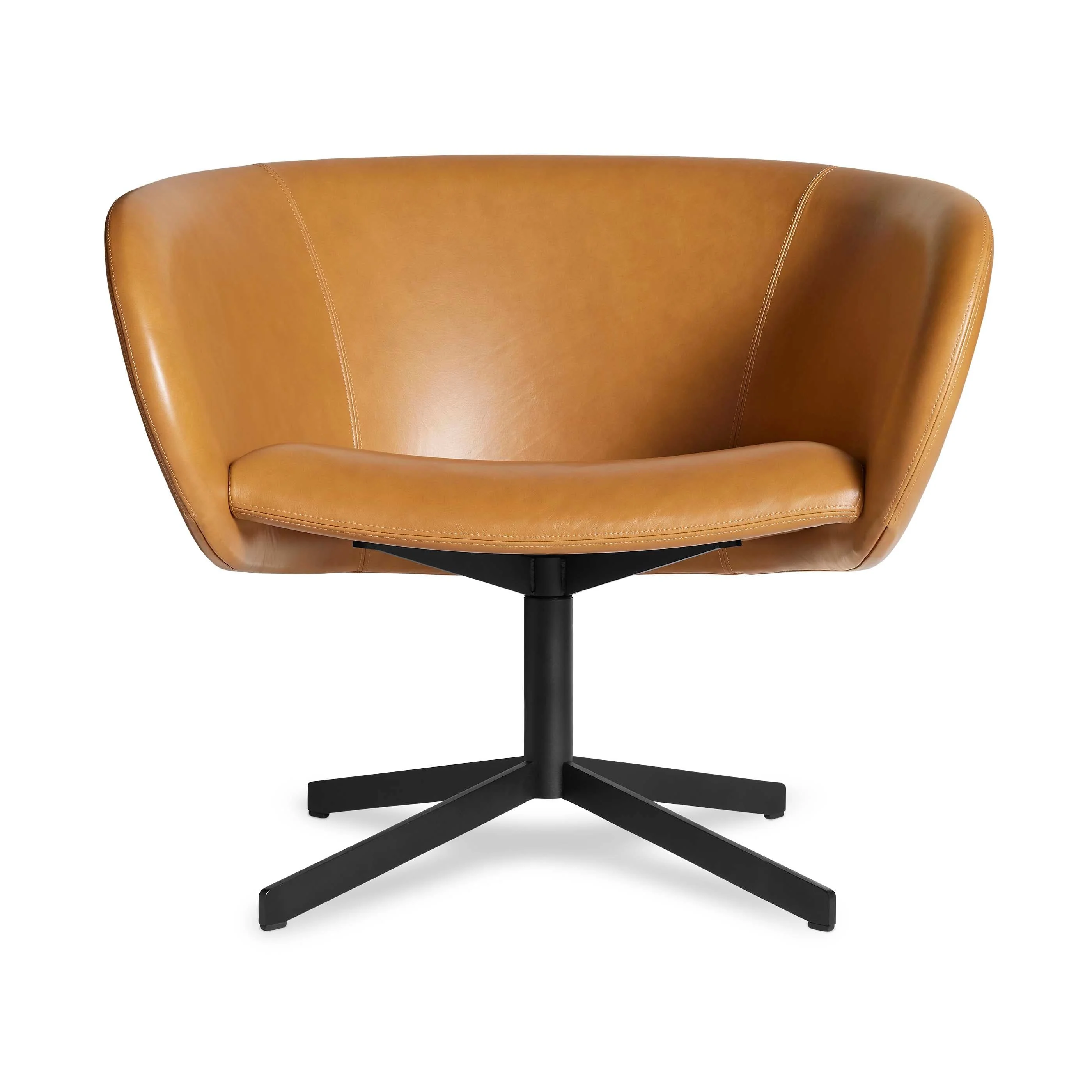 Modern Leather Swivel Lounge Chair with Curved Contours for Living Room