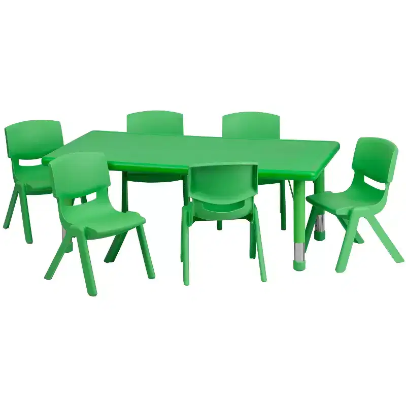 Emma and Oliver 24W x 48L Rectangular Plastic Height Adjustable Activity Table Set with 6 Chairs