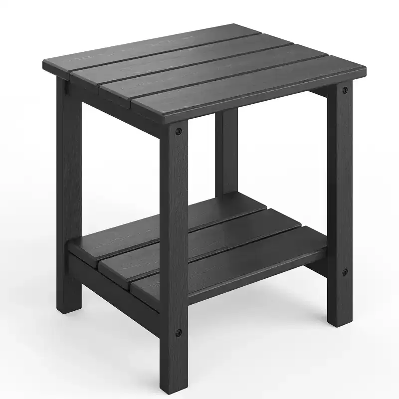 18 Outdoor Adirondack Side Table, 2-Tier HDPE Weather Resistant, Square End Table for Patio Poolside Porch Deck