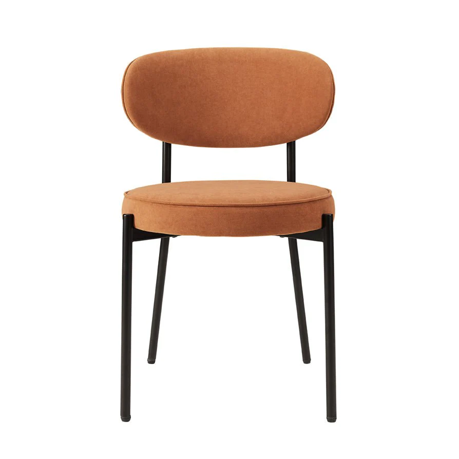 Retro Burnt Orange Matte Velvet Dining Chair with Rounded Back for Dining Room