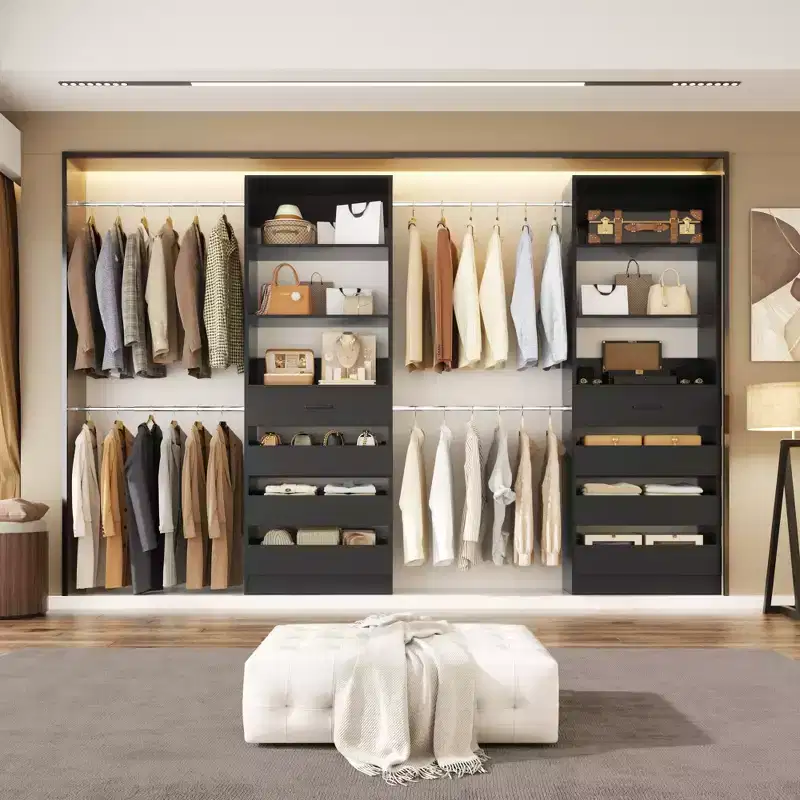 Besiost Closet System with 8 Wooden Drawers and 4 Hanging Rods