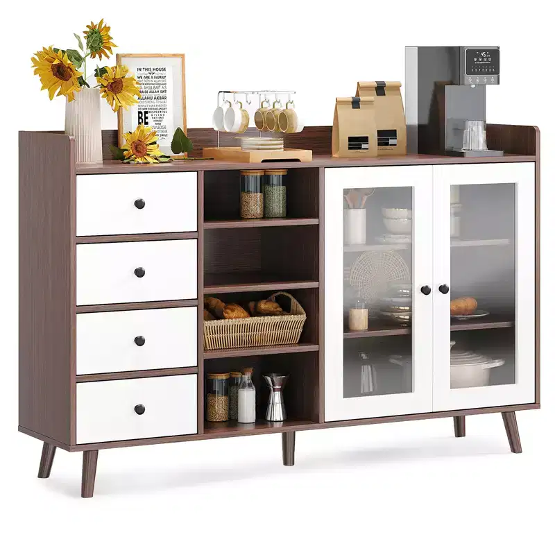 55 Modern Buffet Cabinet  Coffee Bar Station, Adjustable Shelves & Glass Doors for Kitchen/Dining Room