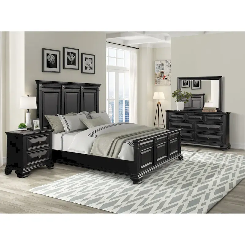 Roundhill Furniture Renova 4-piece Vintage Black Wood Panel Bedroom Set