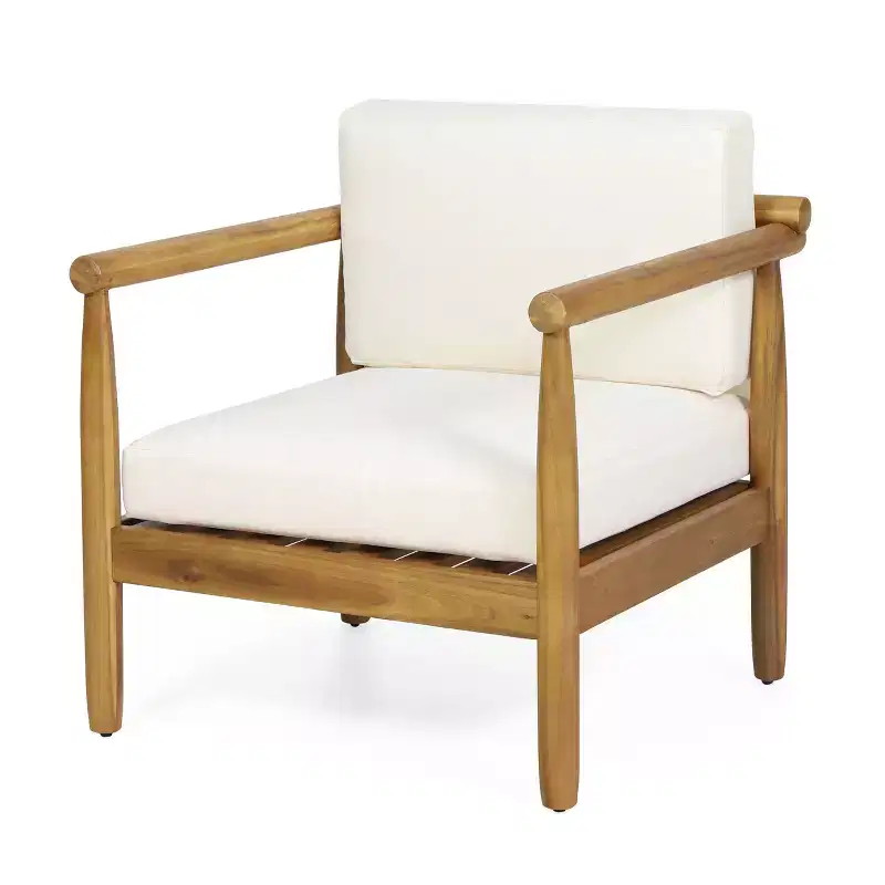 Homy Casa Acacia Wood Accent Lounge Chair with Cushioned Seat and Back, Natural